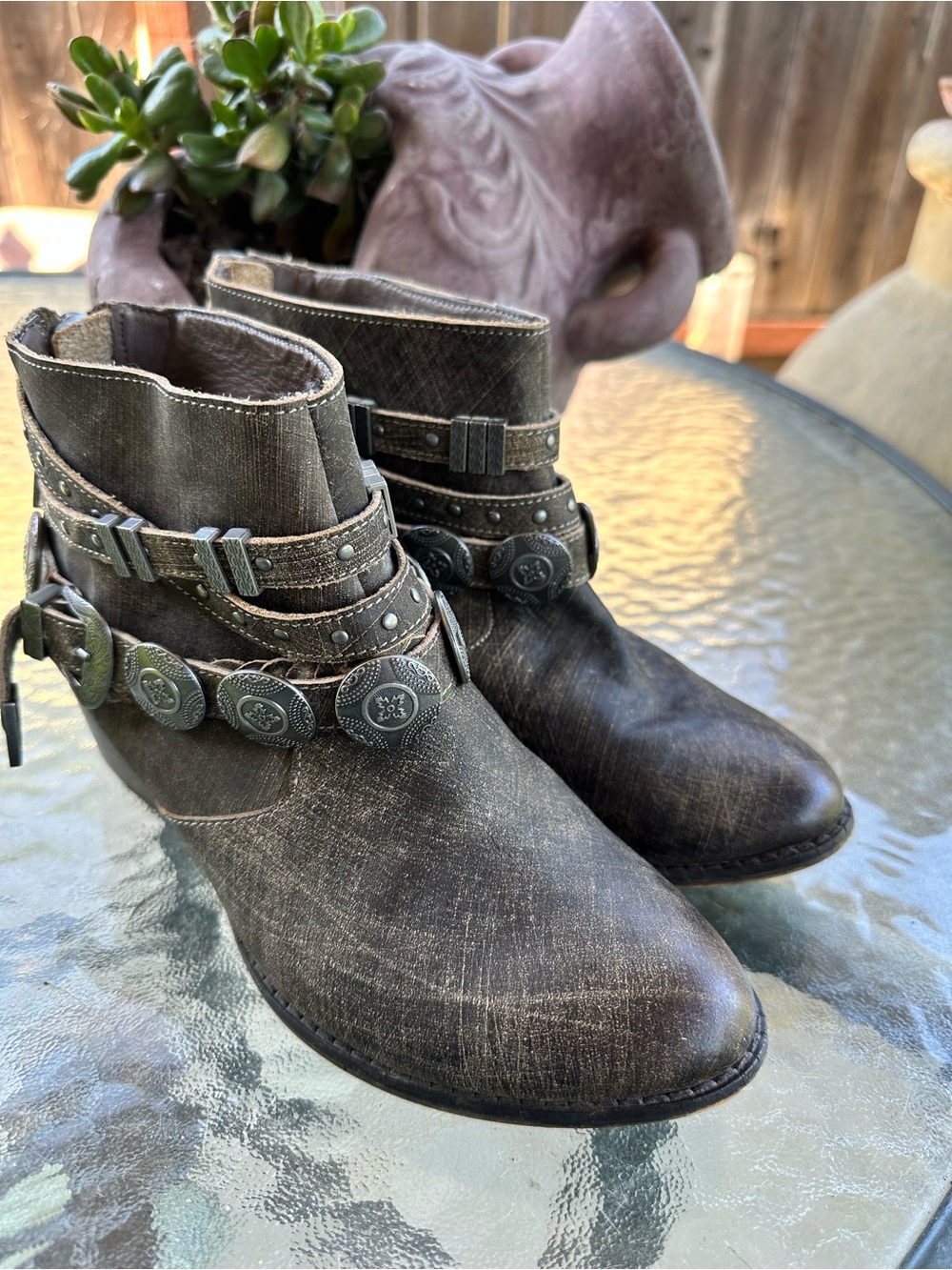 naughty monkey Distressed Brown Leather Ankle Boots with Decorative Straps